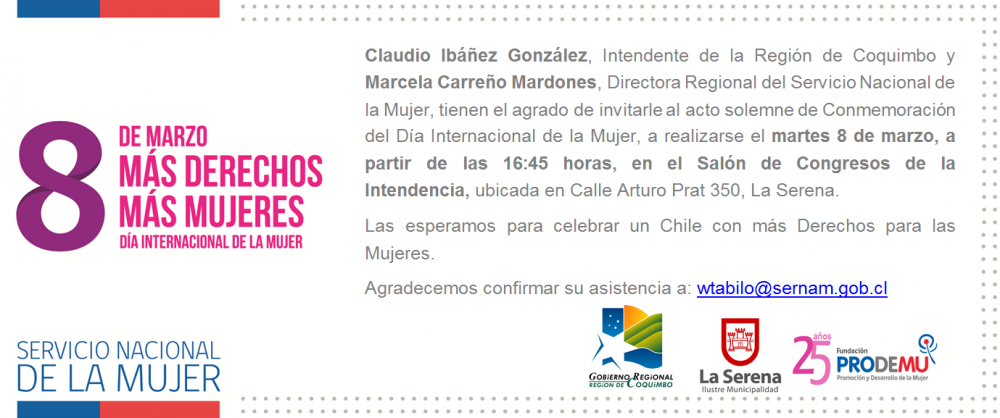 INTENDENTE IBÁÑEZ INVITA A CONMEMORAR EL DÍA INTERNACIONAL DE LA MUJER EN LA REGIÓN