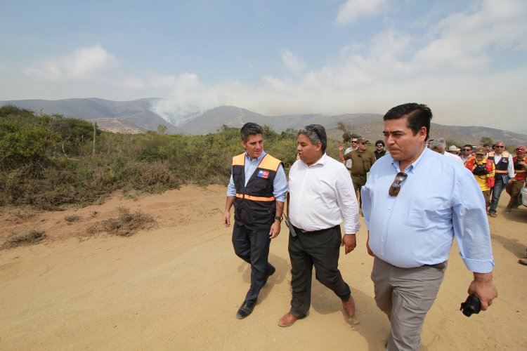 UN CENTENAR DE BRIGADISTAS, MAQUINARIA PESADA Y UN HELICÓPTERO LANZA AGUA TRABAJAN PARA CONTENER INCENDIO FORESTAL DE LOS VILOS